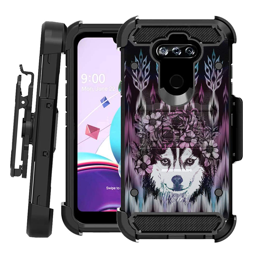 Rugged LG K8X Case with Kickstand & Holster - Heavy Duty Protection for US Cellular (Husky Flower) - Perfect for Outdoor & Work Use