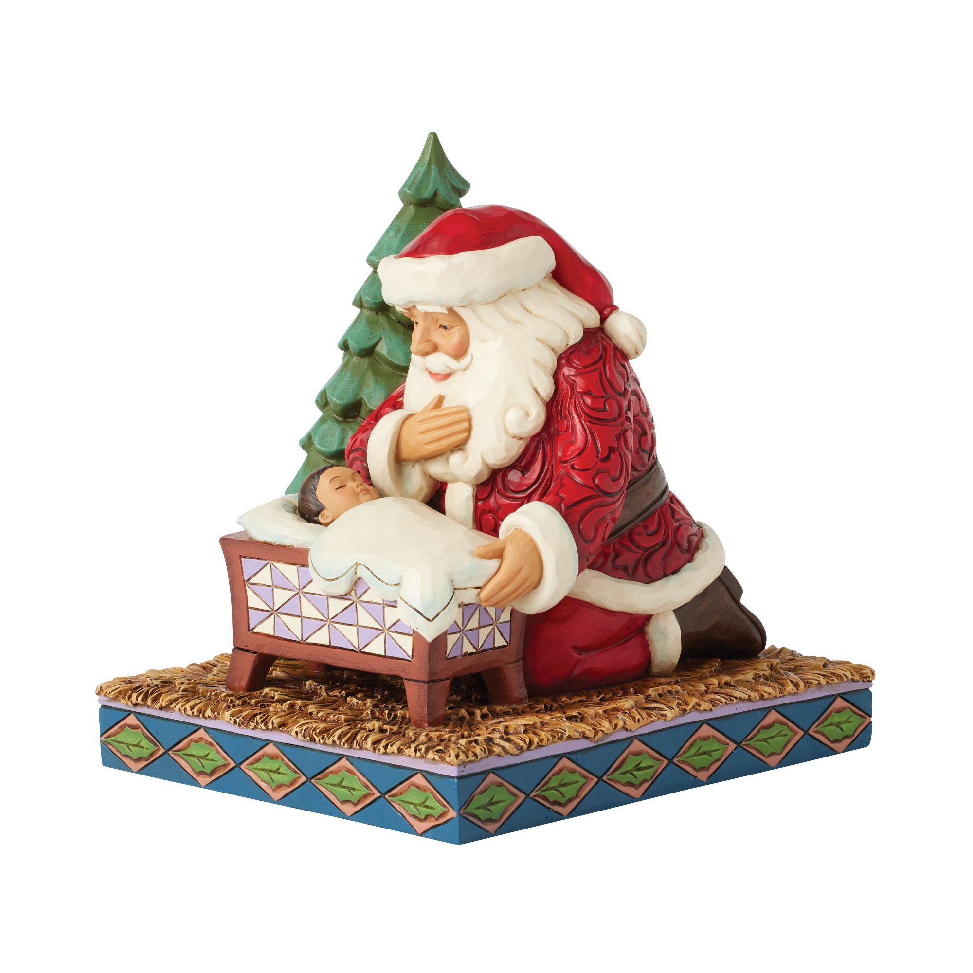 Santa Kneeling Over Baby Jesus Nativity Scene - Perfect for Christmas Decorations & Holiday Home Displays