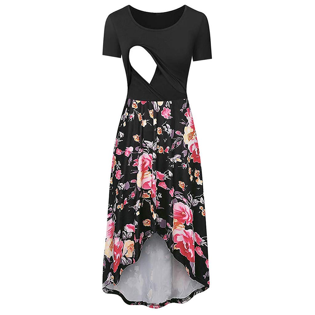 Women's Maternity Nursing Dress - Ruched Plus Size Casual Pregnancy Dress for Spring & Summer | Breastfeeding & Everyday Comfort