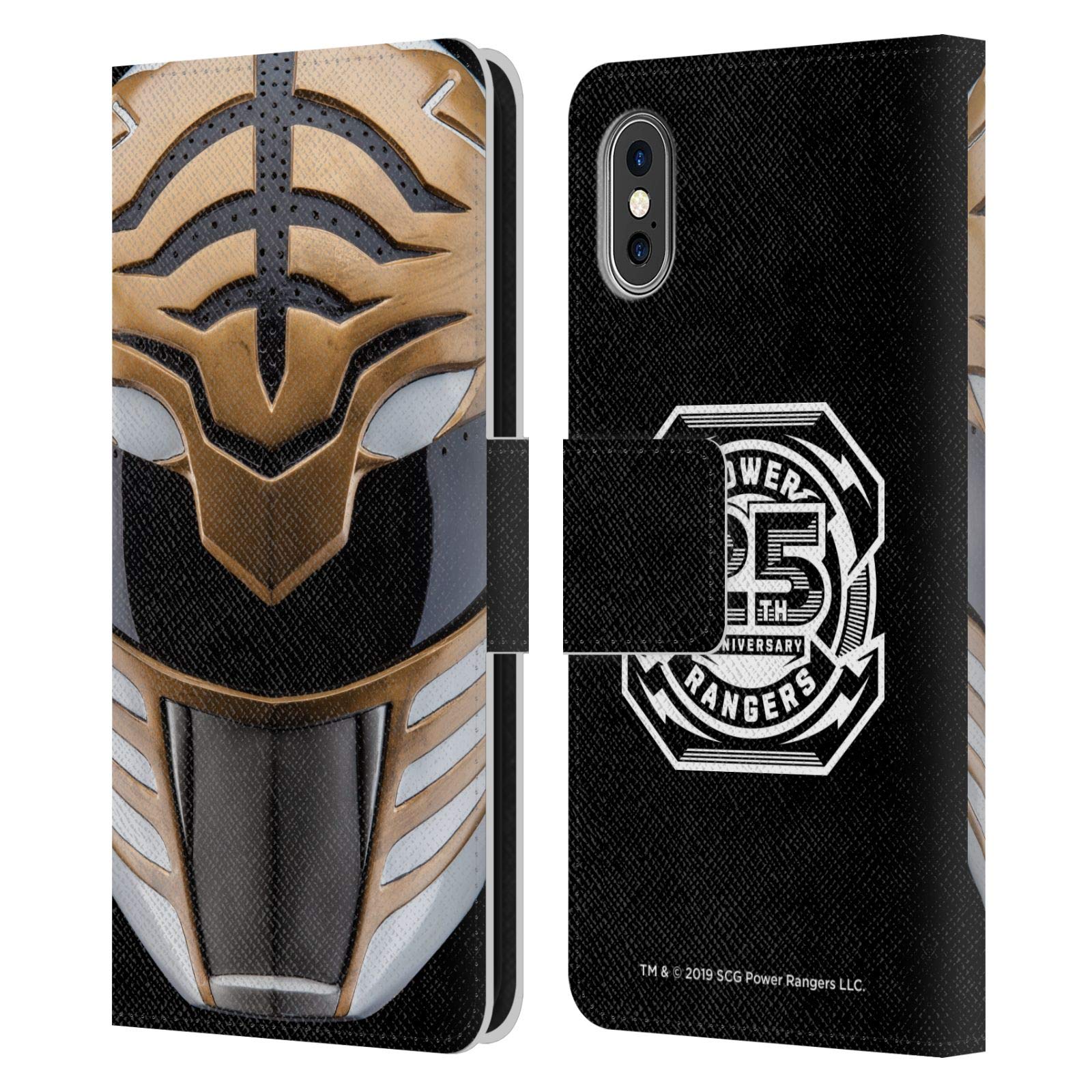 Official Power Rangers MMPR White Helmet Leather Wallet Case for iPhone X/Xs - Durable Book Cover with Licensed Design, Perfect for Fans & Collectors