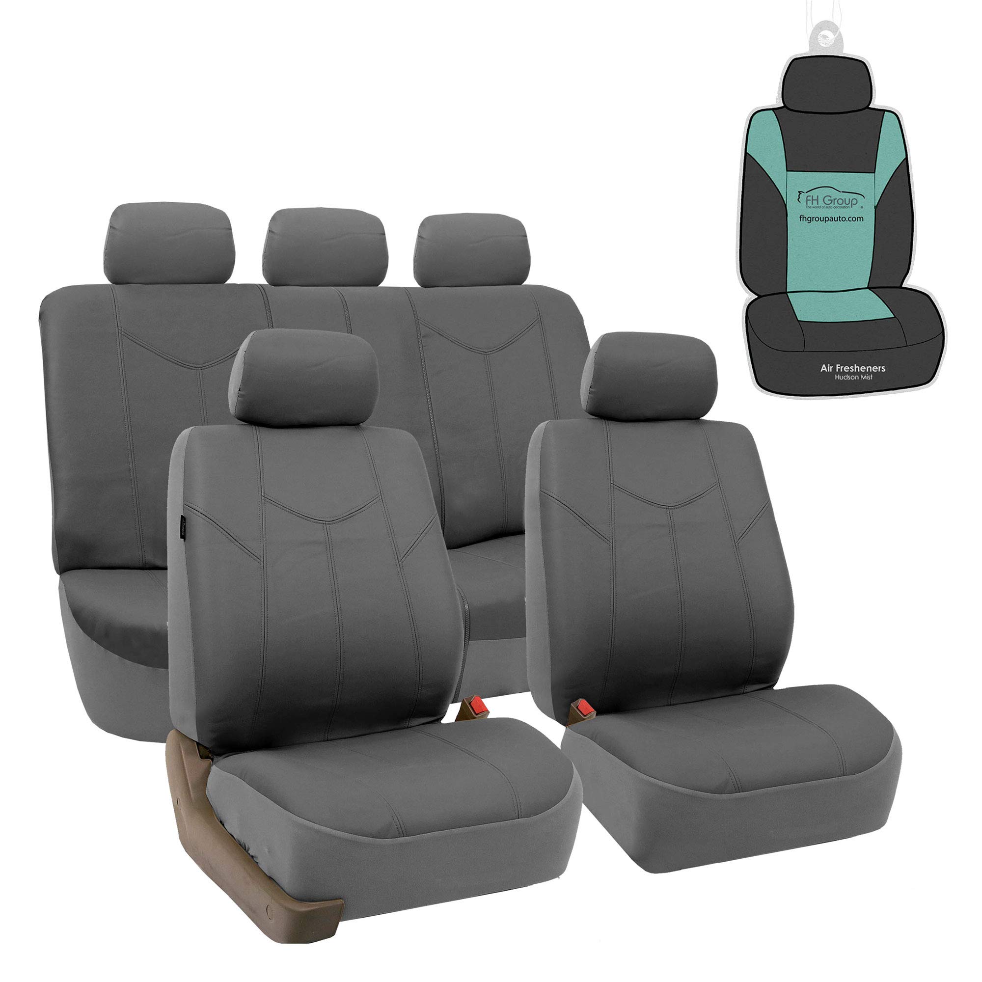 Premium FH Group PU Leather Car Seat Covers - Universal Fit for Cars, Trucks & SUVs | Front & Rear Split Bench Protection | Waterproof & Durable Rome Gray Interior Accessories | Perfect for Daily Commute, Road Trips & Family Travel