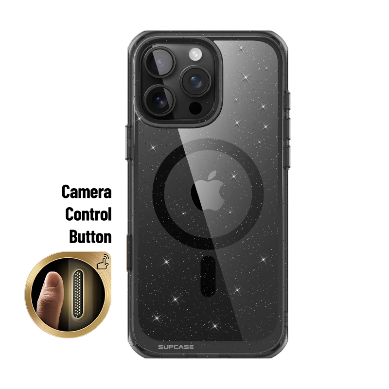 iPhone 16 Pro Max 6.9 Inch Unicorn Beetle MAG Slim Clear Case with MagSafe & Camera Control Button | Glitter Black Design | Perfect for Daily Protection & Wireless Charging