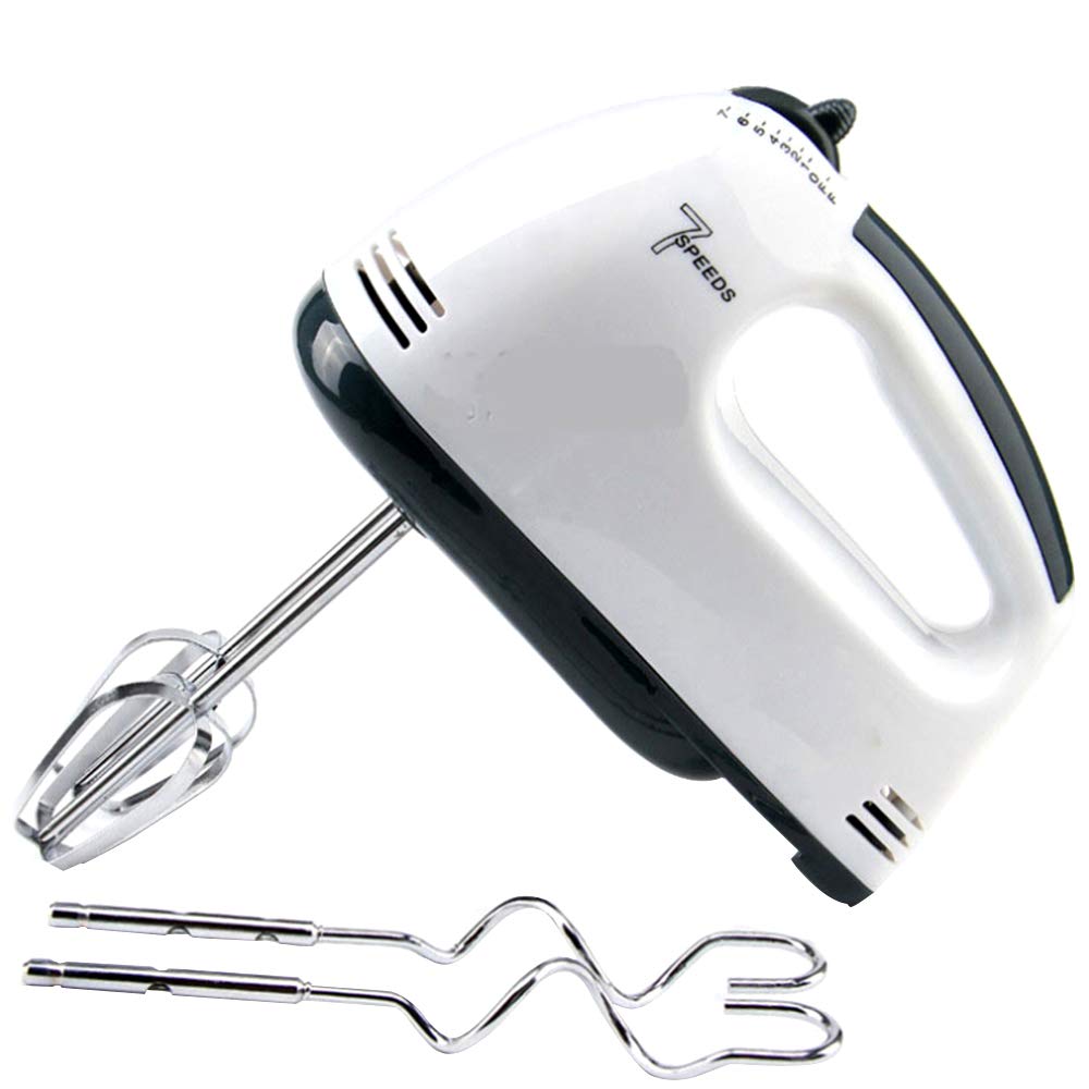 Okngr 7-Speed Electric Hand Mixer - Lightweight Handheld Whisk with Stainless Steel Beaters - Perfect for Baking, Cooking & Mixing Ingredients - Ideal for Cakes, Cookies, Dough & Egg Whites (Flat Plug)