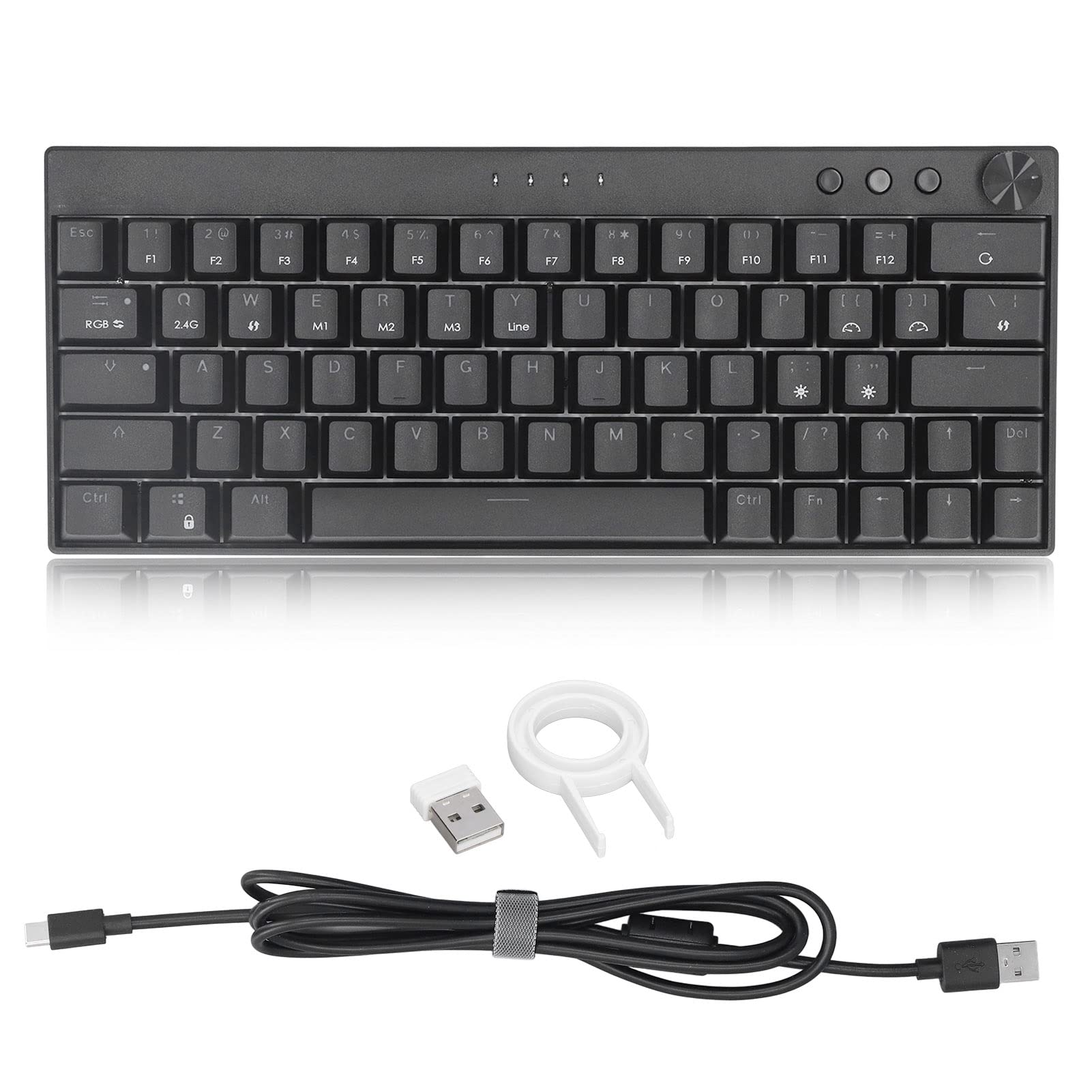 64-Key Black RGB Mechanical Gaming Keyboard - Wired/Wireless 2.4Ghz & Bluetooth 5.0 with Volume Knob - NKRO for Windows/Mac/iOS/Android/HarmonyOS - Red Switches for Fast Typing & Gaming - Perfect for Office Work, Gaming & Programming