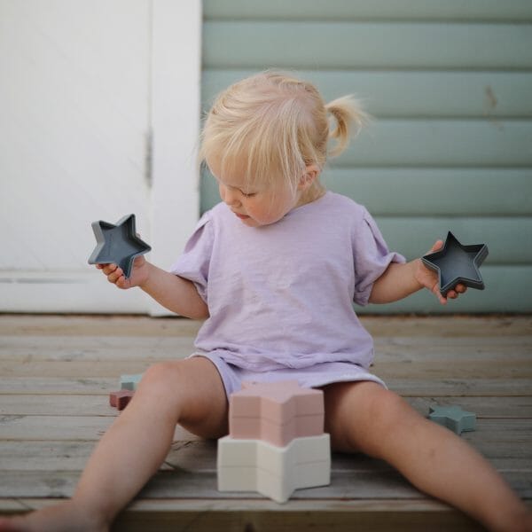 Organic Mushie Nesting Stars Toy - Stackable Wooden Baby Toy for Early Learning & Montessori Play - Perfect for Toddlers, Sensory Play & Nursery Decor