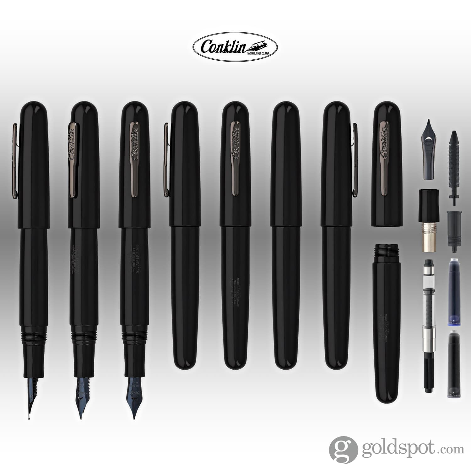 Conklin All American Fountain Pen - Premium Raven Black Ink Pen for Writing, Calligraphy & Gifts | Elegant Office, School & Professional Use