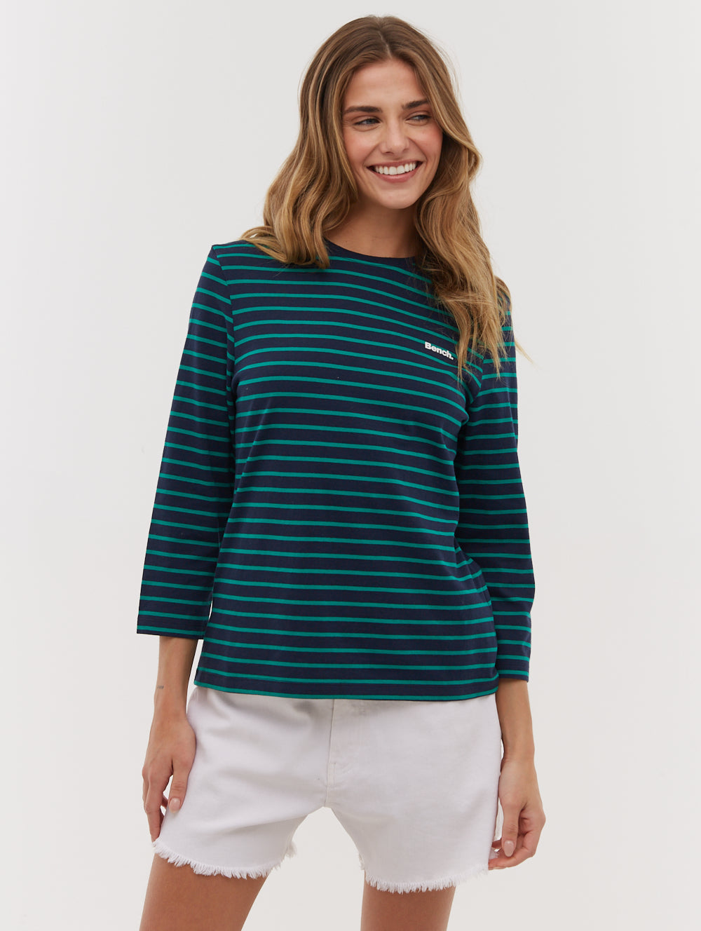 Lesedi 3/4 Sleeve Striped T-Shirt for Women - Casual Comfort Fit Cotton Top for Everyday Wear & Summer Outfits