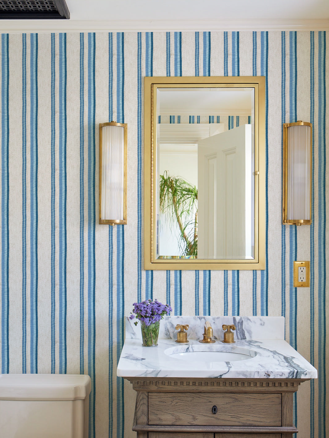 Lingua Franca 'Life is a Banquet' Blue Stripe Wallpaper - Perfect for Dining Rooms, Bedrooms & Home Offices