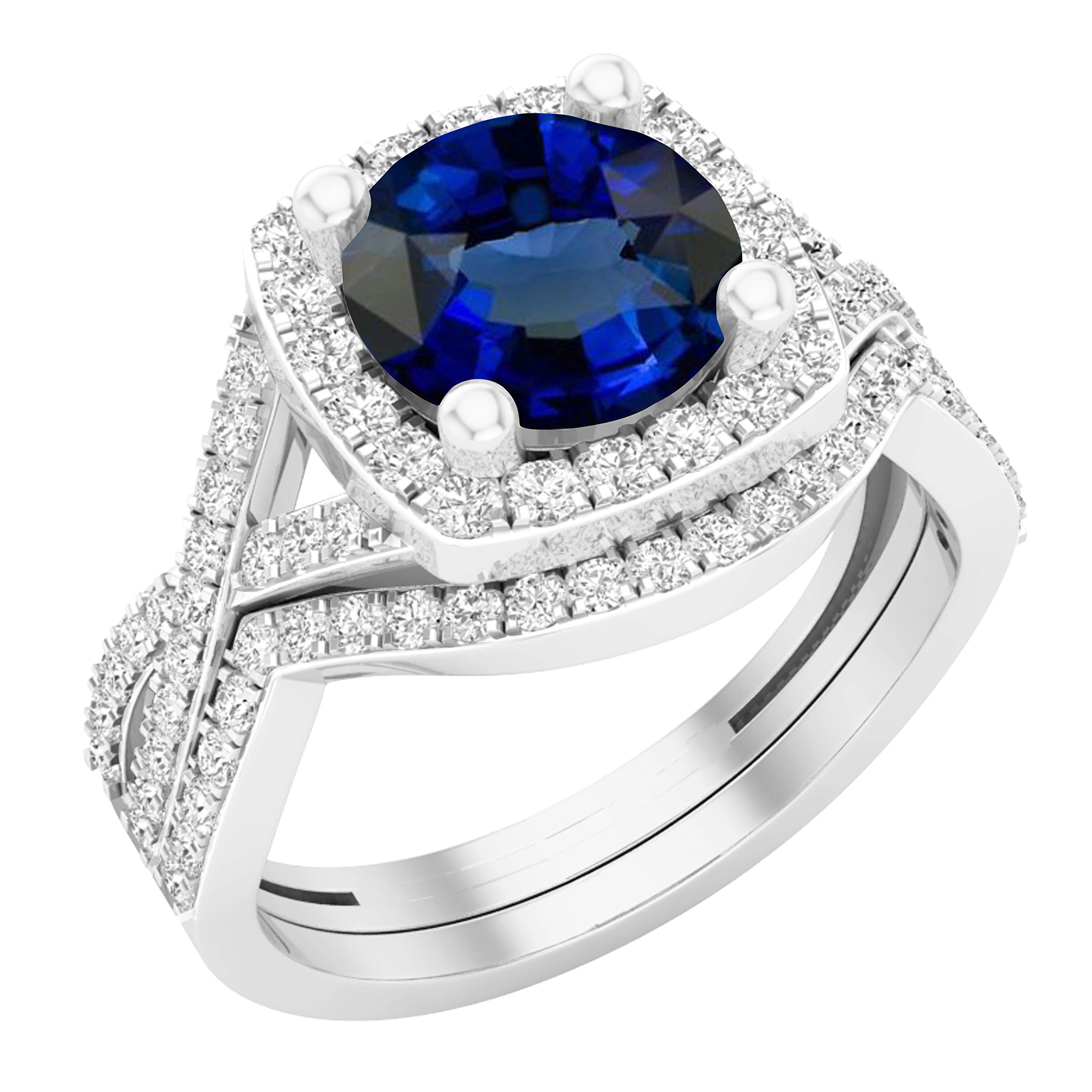 Dazzlingrock 8mm Lab-Created Gemstone & Cubic Zirconia Split Shank Halo Wedding Ring Set in Sterling Silver - Elegant Bridal Jewelry for Engagement, Anniversary & Special Occasions