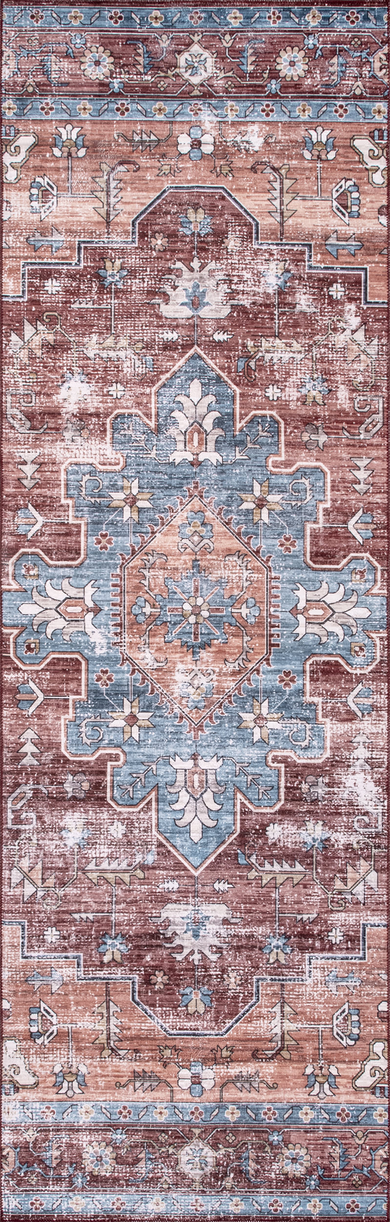 Castle Medallion Washable Rug in Rust - Stylish and Durable Floor Covering for Living Room, Bedroom, or Entryway