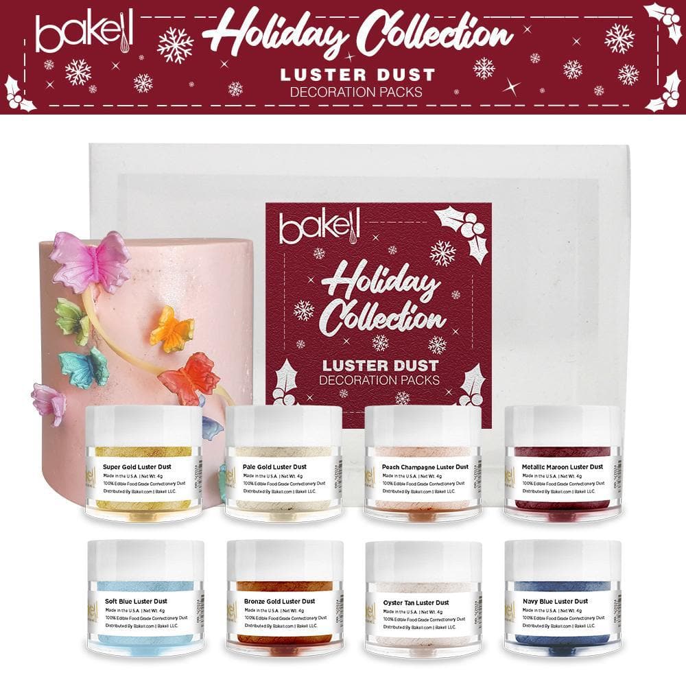 Christmas Collection Luster Dust Combo Pack B - 8 PC Set for Cake Decorating, Edible Glitter for Cookies, Cupcakes & Desserts - Perfect for Holiday Baking & Party Treats