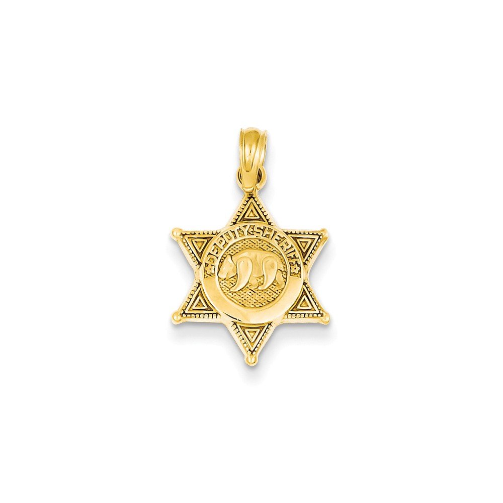 14k Solid Yellow Gold Deputy Sheriff Badge with Bear Pendant Charm - 22.5mm x 14mm - Perfect for Law Enforcement Gifts, Police Appreciation Jewelry & First Responder Collections