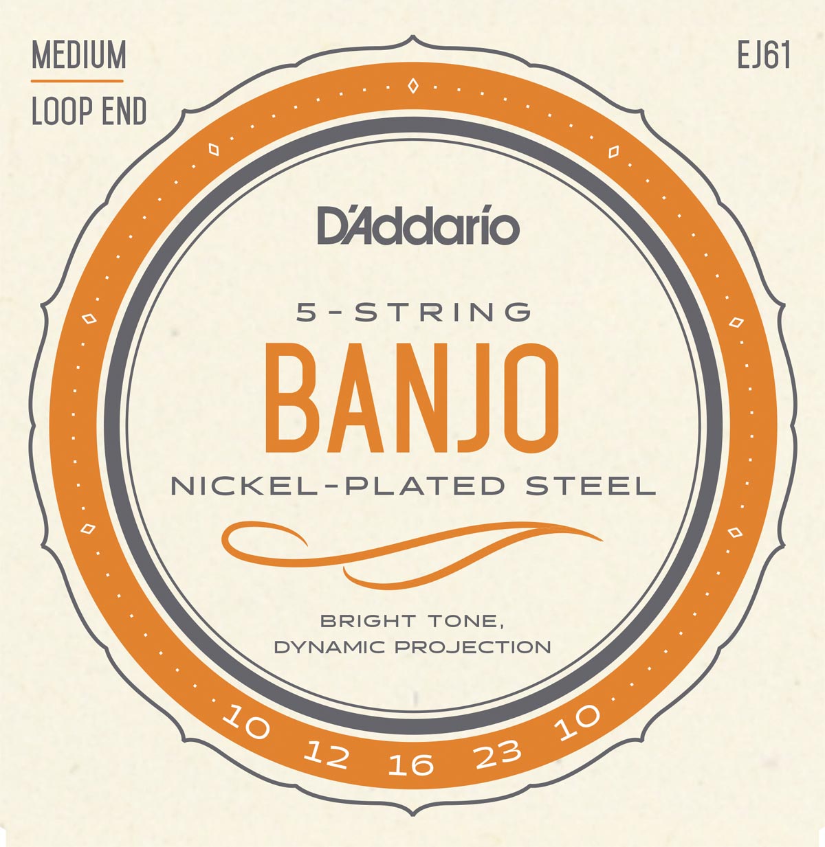 D'Addario EJ61 Nickel Plated Steel 10-23 Medium Gauge 5-String Banjo Strings - Perfect for Bluegrass, Folk & Country Music Performances