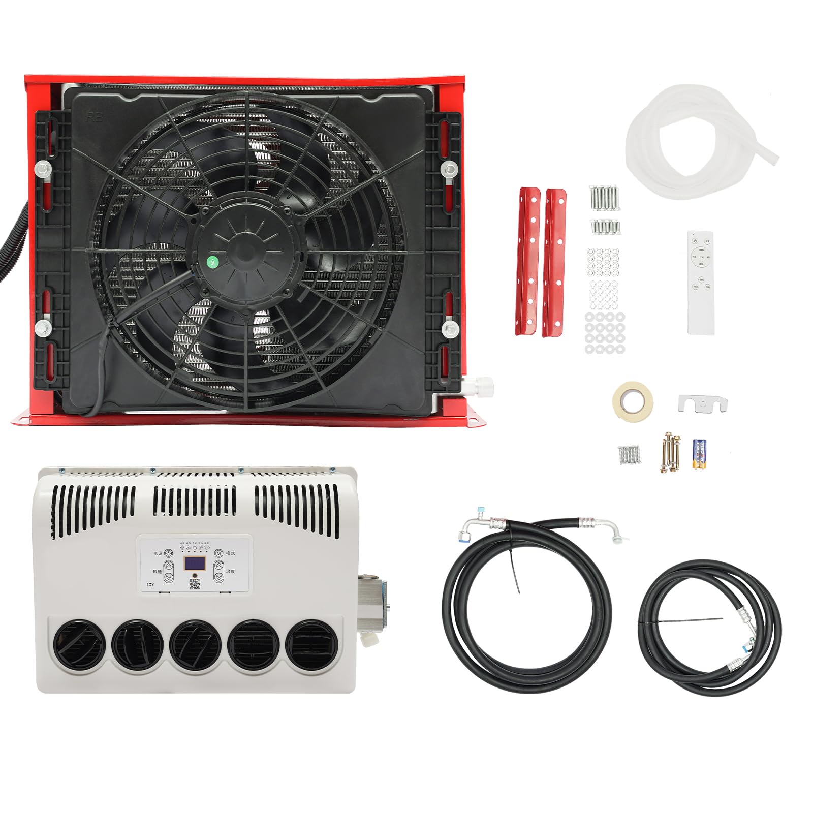 12V 11000BTU Mini Split RV Truck Air Conditioner - Compact AC Unit for Semi Trucks, Caravans, RVs & Construction Vehicles (Red) | QC6SIP5EWDBKF+QC6SIP8HWDBKF-RG | Perfect for Long-Haul Trucking & Off-Grid Living