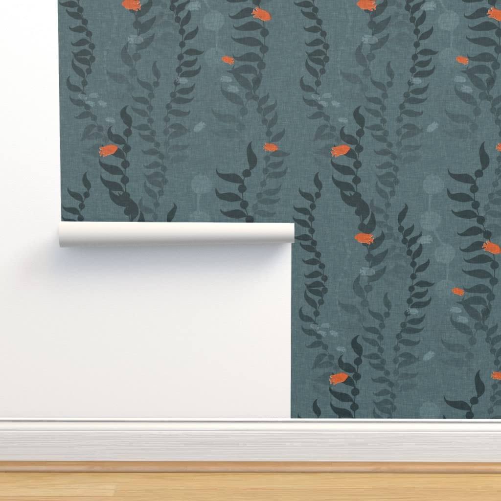 12ft x 2ft Peel & Stick Removable Wallpaper - Kelp Forest Ocean Reef Design with Seaweed & Tropical Fish | Self-Adhesive Wall Decor for Bedroom, Nursery, or Office by Spoonflower
