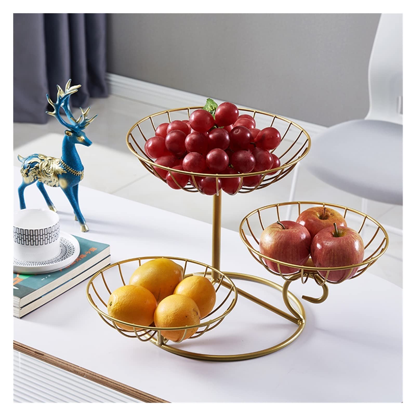3-Tier Metal Fruit Basket Stand - Large Capacity Kitchen Counter Organizer for Fruits, Vegetables & Snacks - Gold Decorative Holder for Home & Dining Room - Easy to Install & Space-Saving