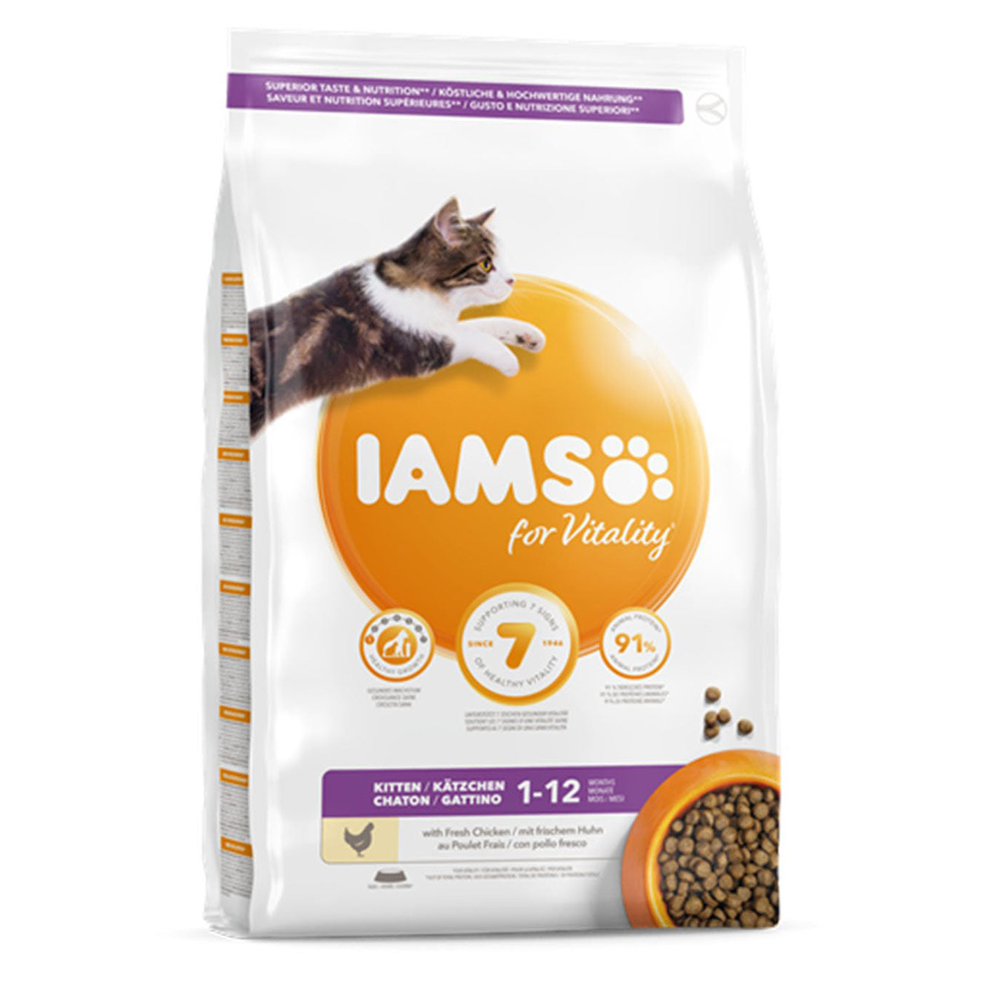 Iams Vitality Chicken Kitten Dry Food - 2kg (4.4lb) Premium Nutrition for Healthy Growth | Perfect for Indoor & Outdoor Kittens