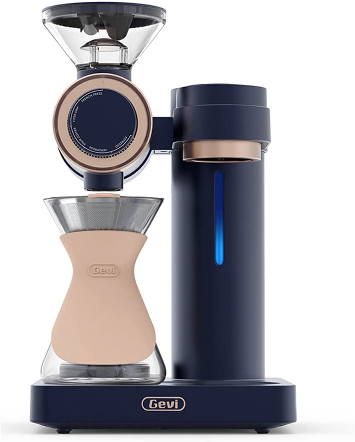 Gevi 4-in-1 Smart Pour-over Coffee Maker with Built-in Grinder - 51-Step Grind Settings, Auto Barista Mode & Fast Heating (1000W, Blue) - Perfect for Home, Office & Coffee Enthusiasts