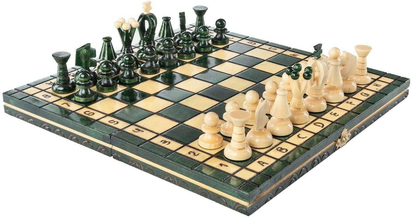 Muba Wooden Chess Set - Handcrafted Wood Chess Board & Pieces, 32cm, Green - Perfect Gift for Chess Lovers & Home Decor - Ideal for Game Nights, Family Gatherings & Office Decor
