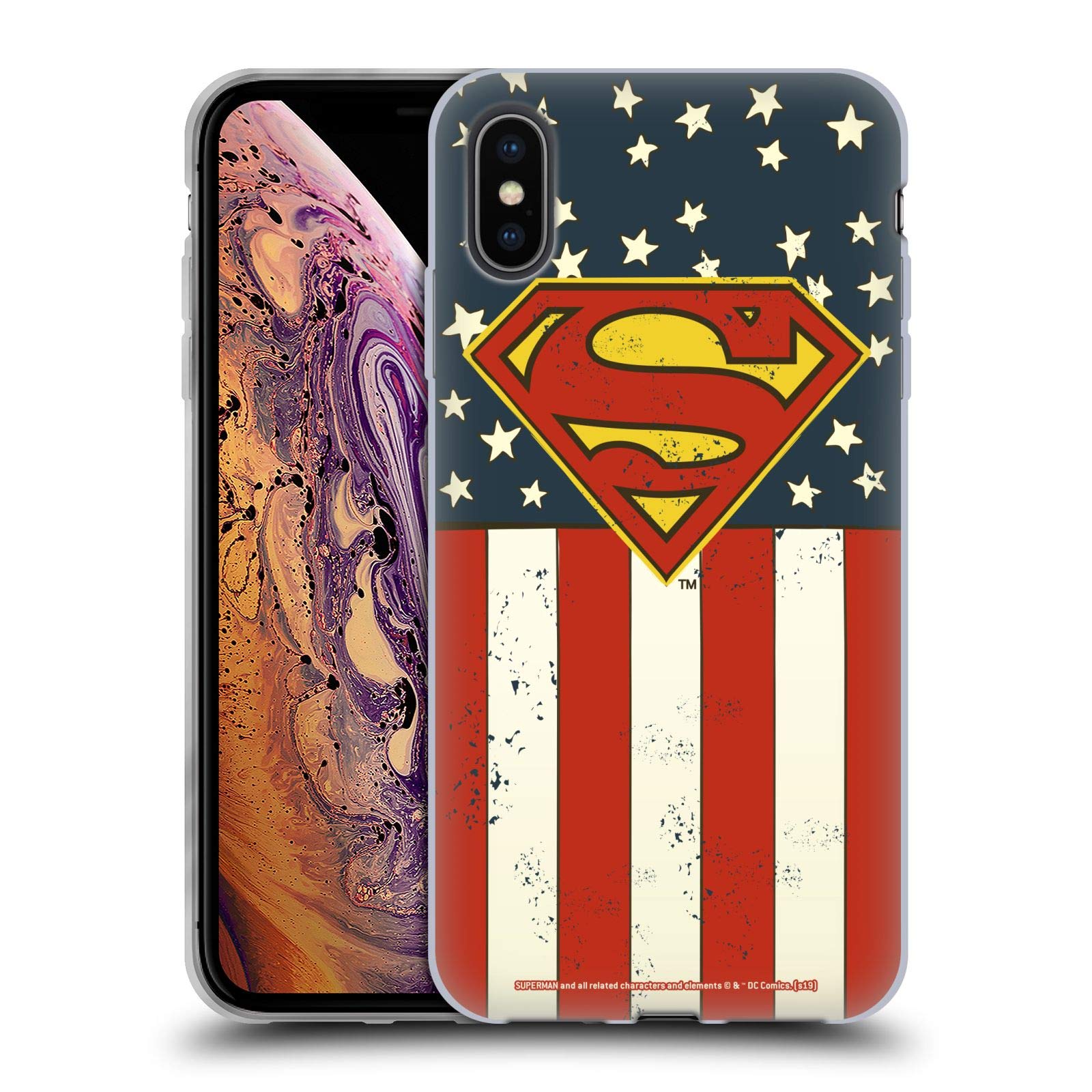 Head Case Designs Superman DC Comics iPhone Xs Max Case – Officially Licensed Soft Gel Cover with U.S. Flag Logos – Perfect for Everyday Protection & Superhero Fans