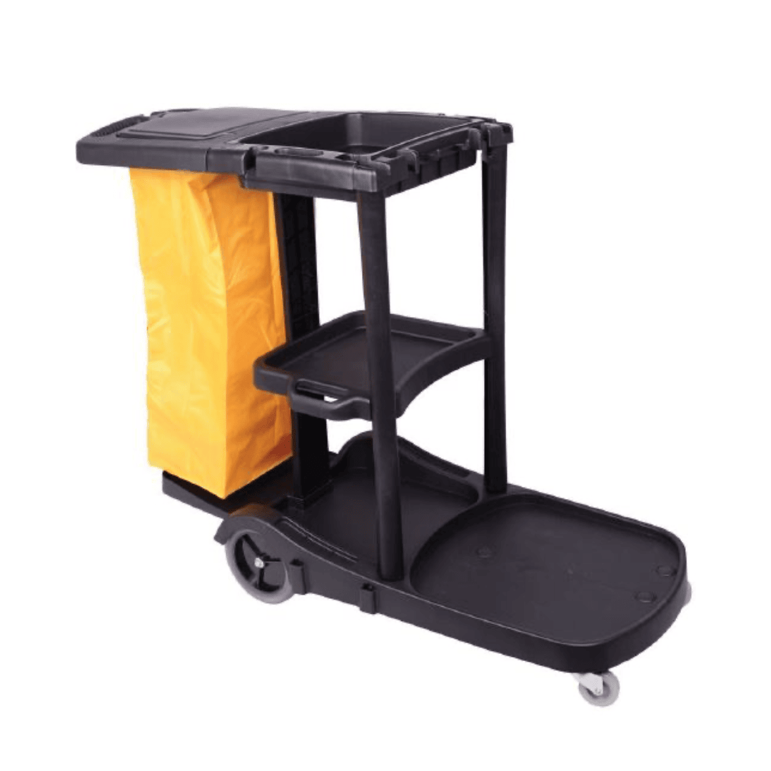 Premium 3-Tier Rolling Cleaning Cart - Black | Heavy Duty Utility Cart for Janitorial, Housekeeping & Office Cleaning Supplies | Ideal for Hotels, Hospitals & Schools
