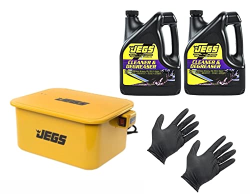 JEGS 81526K2 Portable Parts Washer Kit - 5-Gallon Tank with 2 One Gallon Bottles of Cleaner/Degreaser & Large Gloves | Ideal for Automotive, Motorcycle & Machinery Parts Cleaning | Perfect for DIY Garage, Workshop & Professional Mechanics