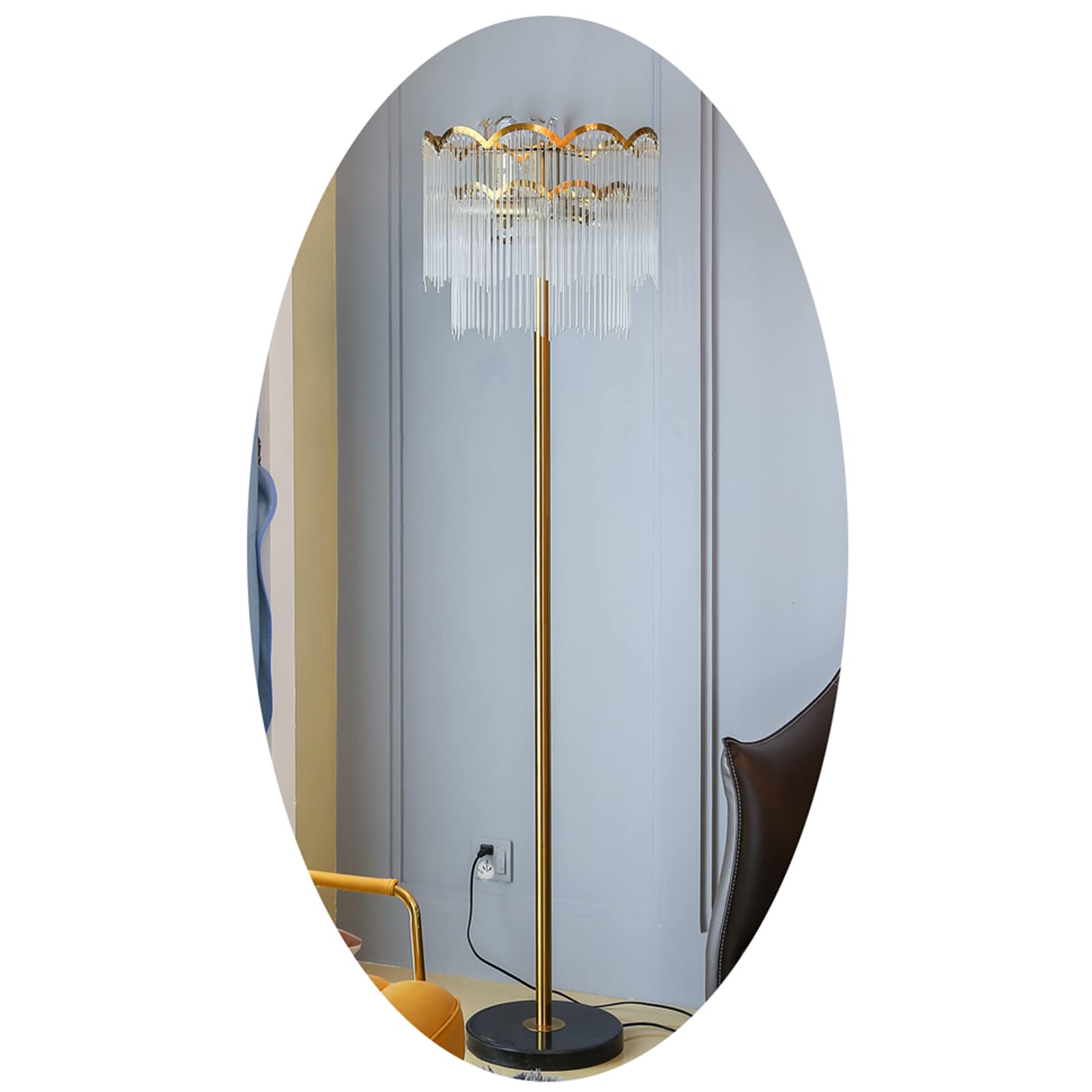 Modern Crystal Floor Lamp with Gold Raindrop Design - Luxury Postmarble Glass Standing Light for Bedroom & Living Room - Perfect for Reading, Relaxing, and Home Decor