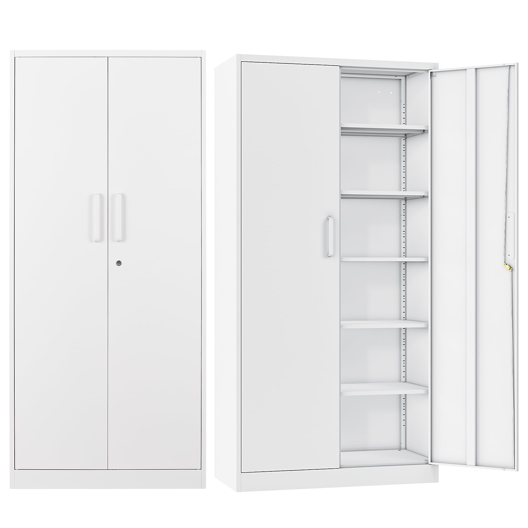 5-Shelf Adjustable Metal Storage Cabinet with Locking Door - Heavy Duty Steel Garage Cabinet for Home, School, Office & Workshop Organization (White) | Perfect for Tools, Supplies & Equipment Storage