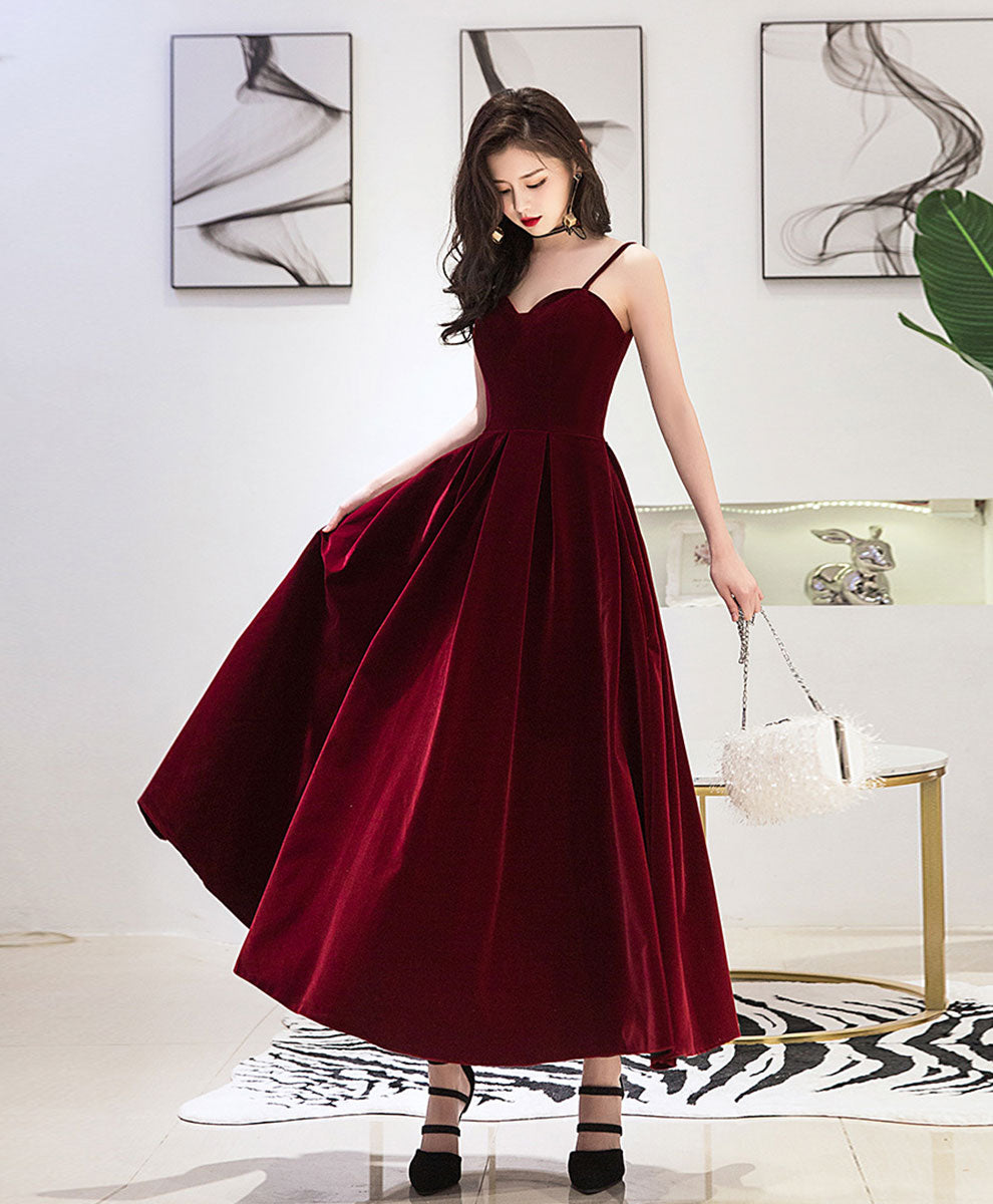 Elegant Burgundy Sweetheart Neckline Tea Length Prom Dress for Bridesmaids | Formal Evening Gown for Weddings, Dances & Special Occasions