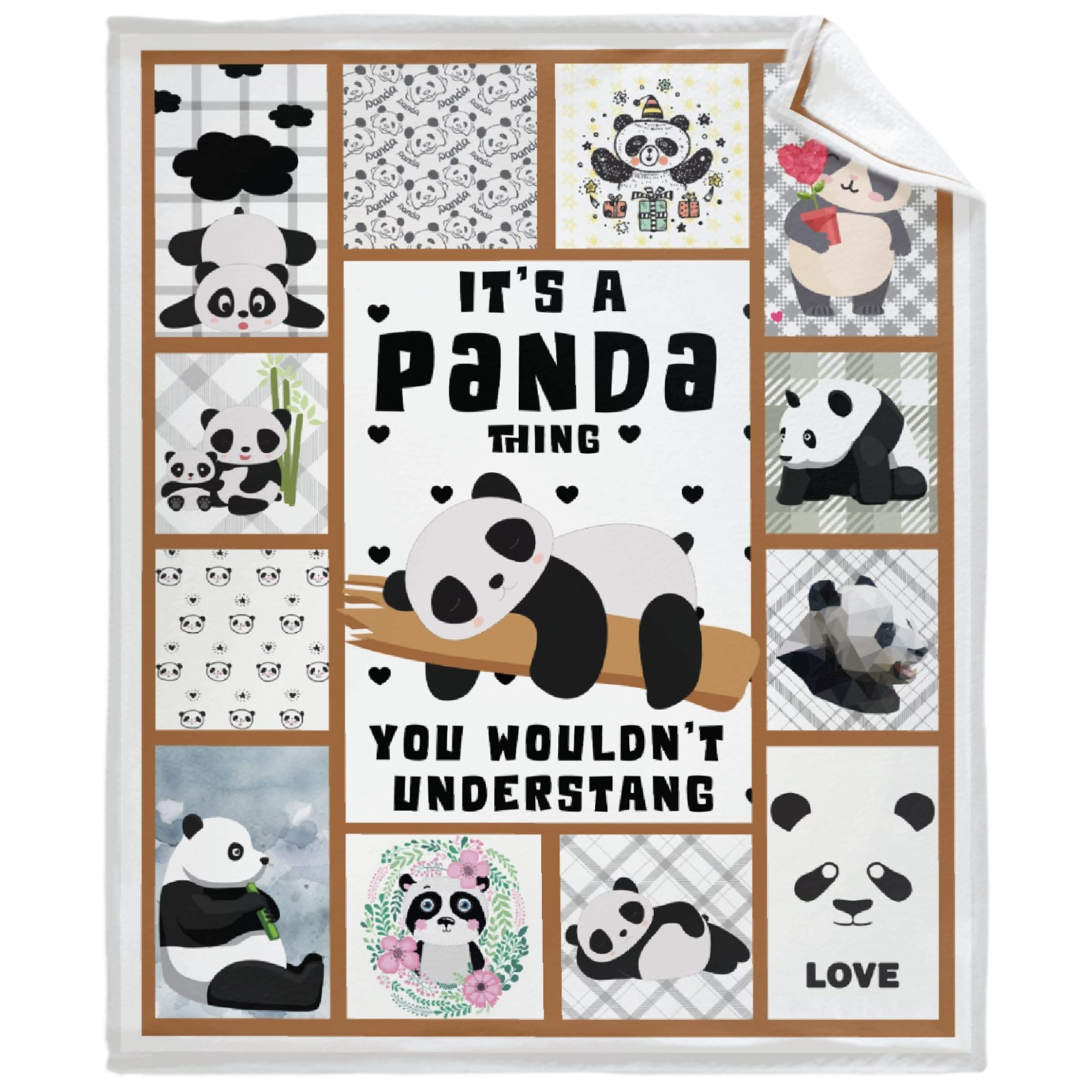 Soft Cozy Extra Large Flannel Fleece Blanket 120x90 Inches - Cute Panda Collage Design for Sofa, Bed, Picnic | All Season Warm Throw for Family | Perfect Gift for Birthday, Christmas, Valentine's Day