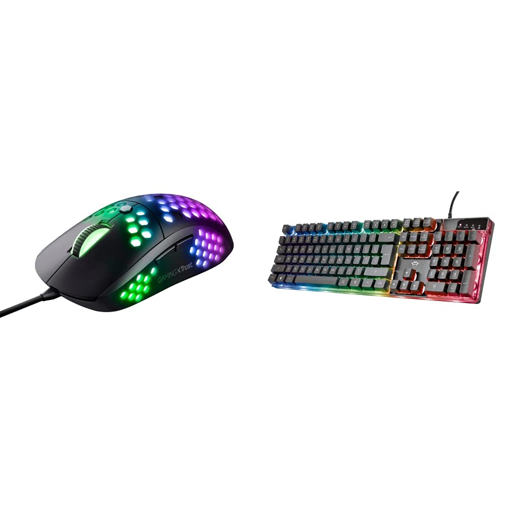 Trust GXT 960 Graphin Lightweight RGB Gaming Mouse (74g, 200-10,000 DPI) & GXT 835 Azor RGB Gaming Keyboard (German QWERTZ Layout) - Black | Perfect for Esports, FPS & MMO Gaming