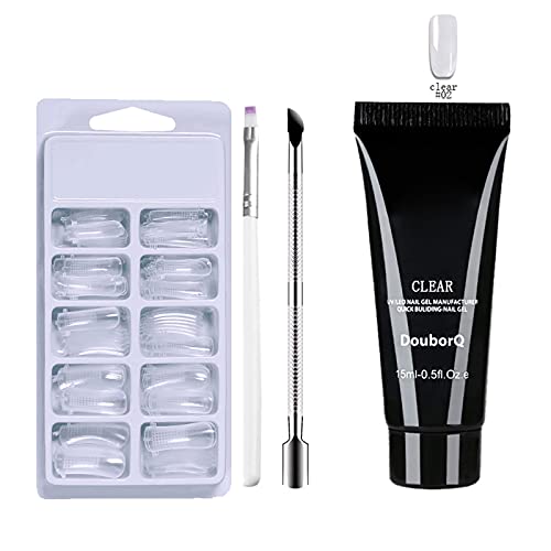 **Layhou DouborQ UV LED Nail Gel Kit – Clear Acrylic False Nail Tips, Nail Extension Gel, Double-End Nail Pusher & Pen – Professional Salon Nail Tool Set for Quick & Easy Nail Extensions at Home or Salon**