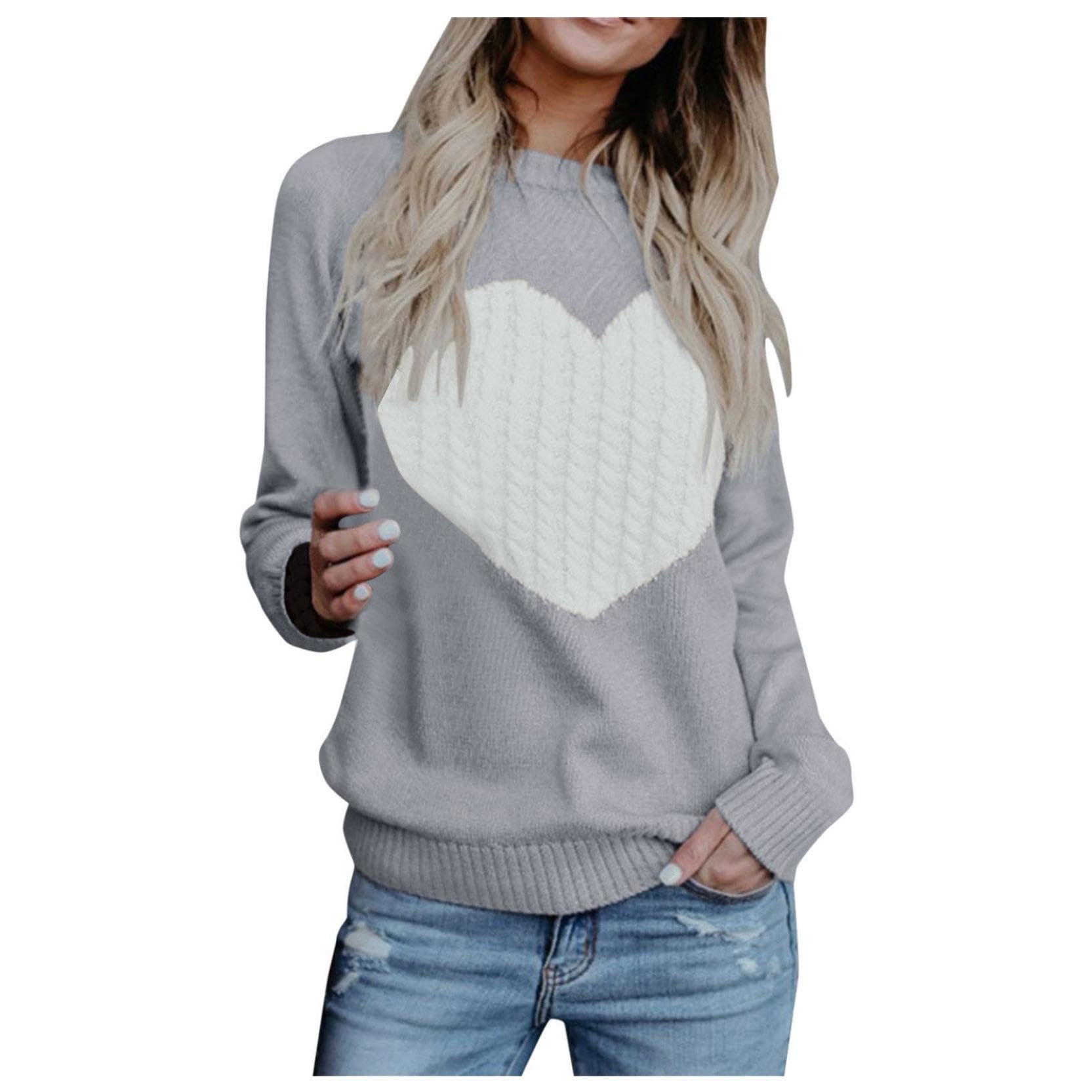 MCILLO Women's Cute Heart Patchwork Knit Sweater - Valentine's Day Crewneck Pullover Top for Casual Wear | Perfect for Date Nights, Office Outfits & Holiday Gifts