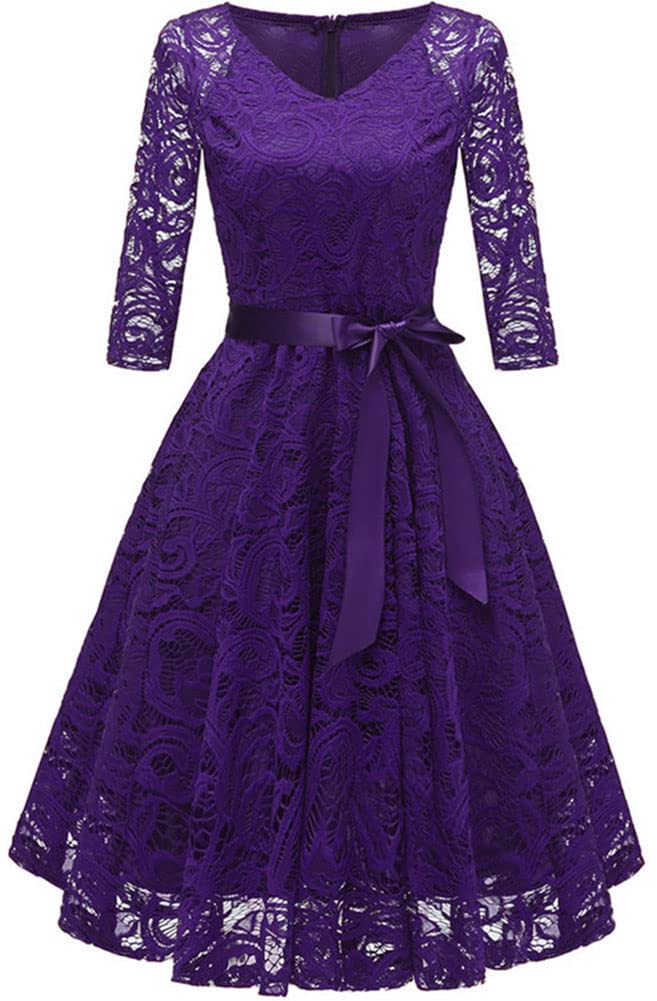 Origine Lei Women's V-Neck Half Sleeve Short Prom Dress - A-Line Lace Sash Party Gown for Homecoming, Cocktail, Wedding Guest & Special Occasions