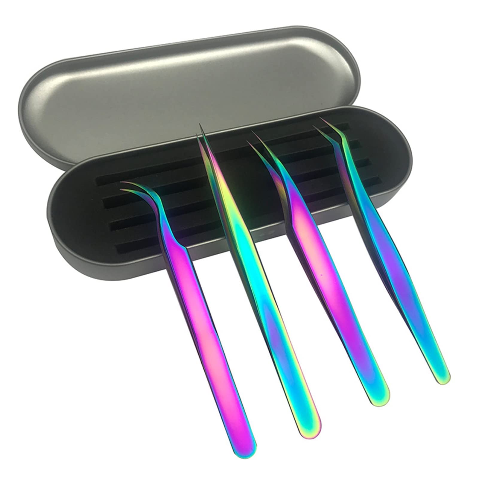 4PCS Professional Lash Tweezers Set - False Eyelash Extension Tools, Eyebrow Tweezers & Nail Art Pliers for Precise Application - Perfect for Salon, Home Use & DIY Beauty (Straight, Curved, Angled)