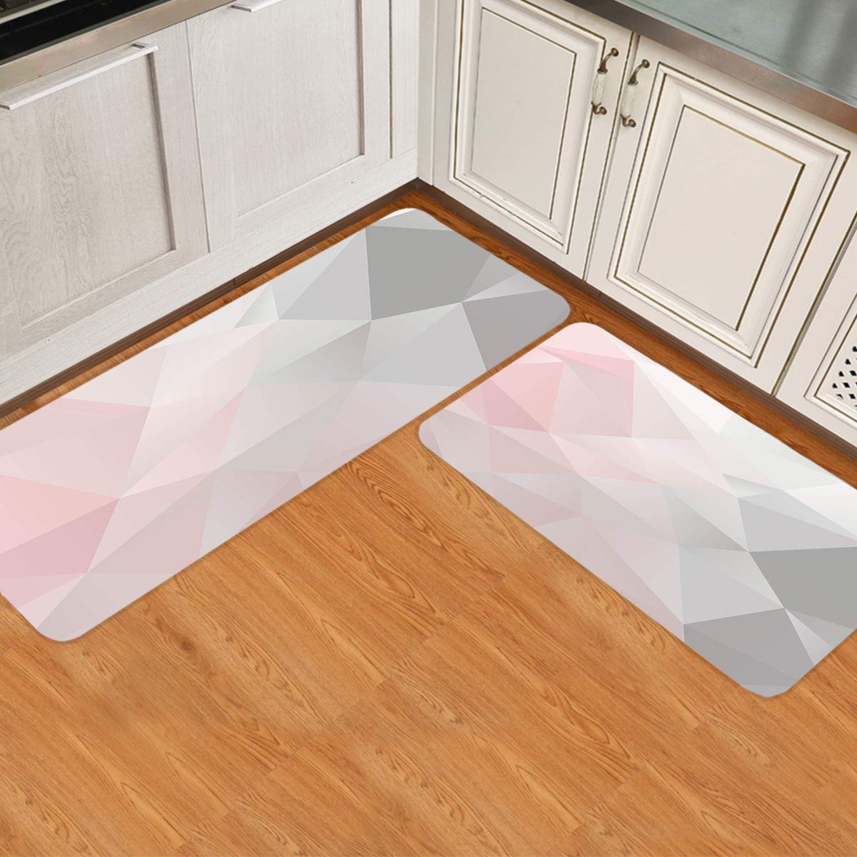 Pink Kitchen Rugs Set of 2 - Washable Anti-Fatigue Mats for Kitchen & Bathroom