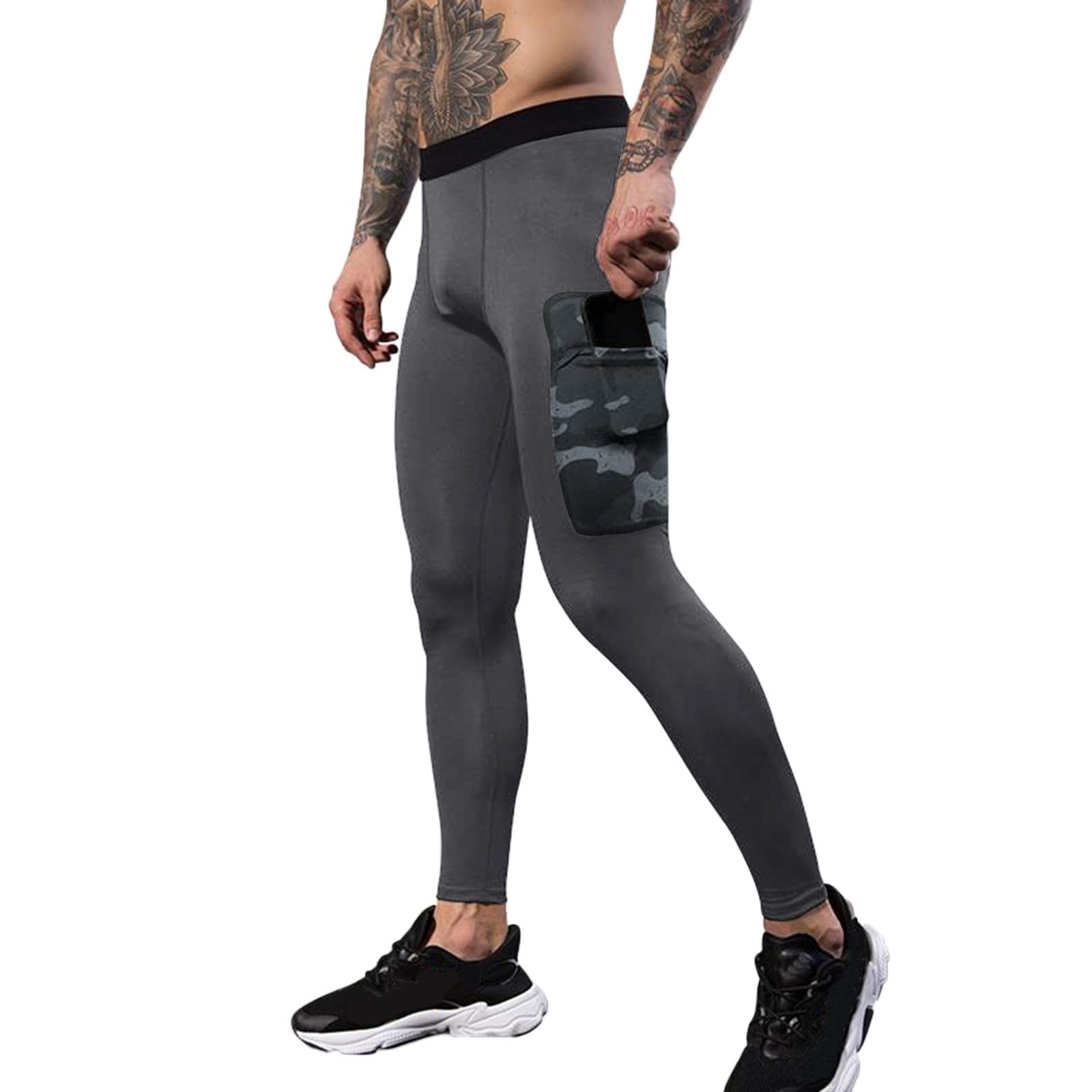 LIANGTUOHAI Men's Quick-Dry Elastic Fitness Leggings with Pockets - High-Performance Workout Tights for Running, Gym & Training