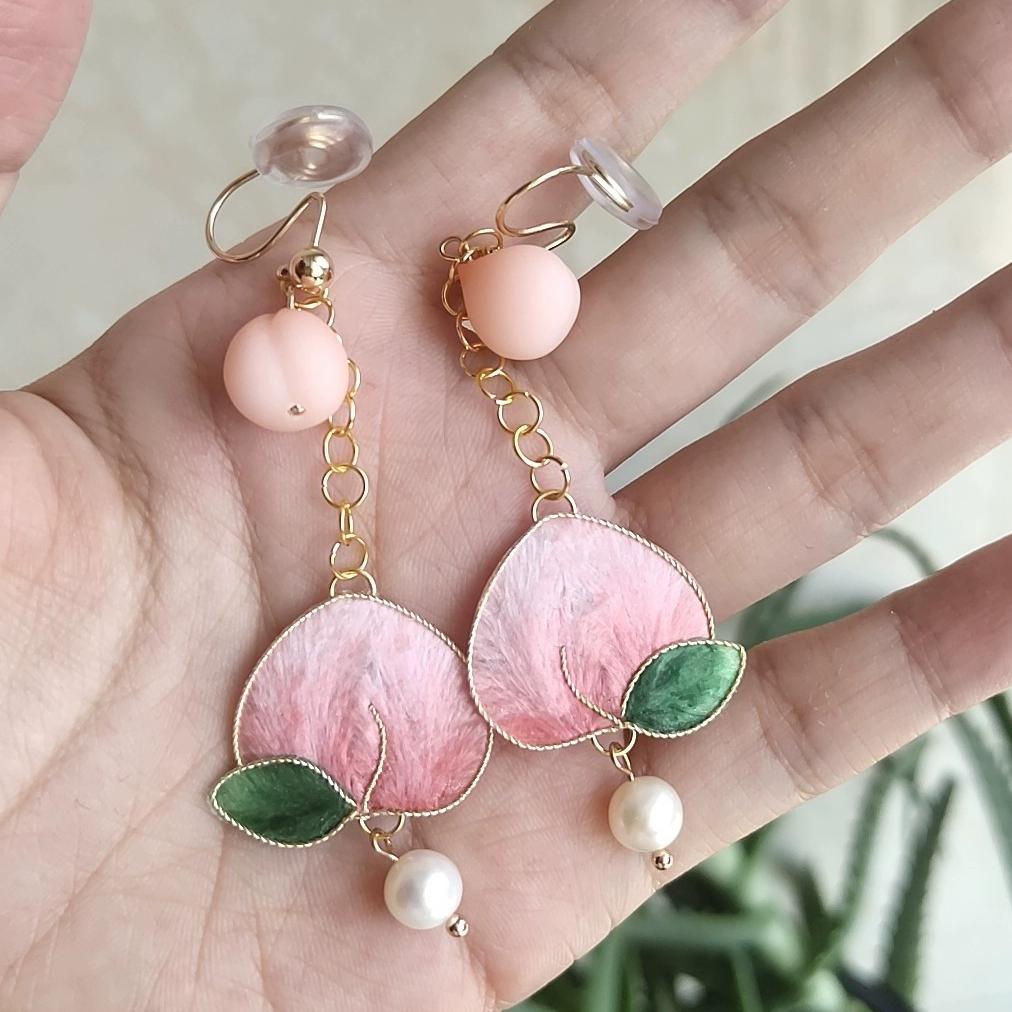 Handmade Peach Silk Earrings - Elegant Floral Jewelry for Women, Perfect for Weddings, Parties & Daily Wear