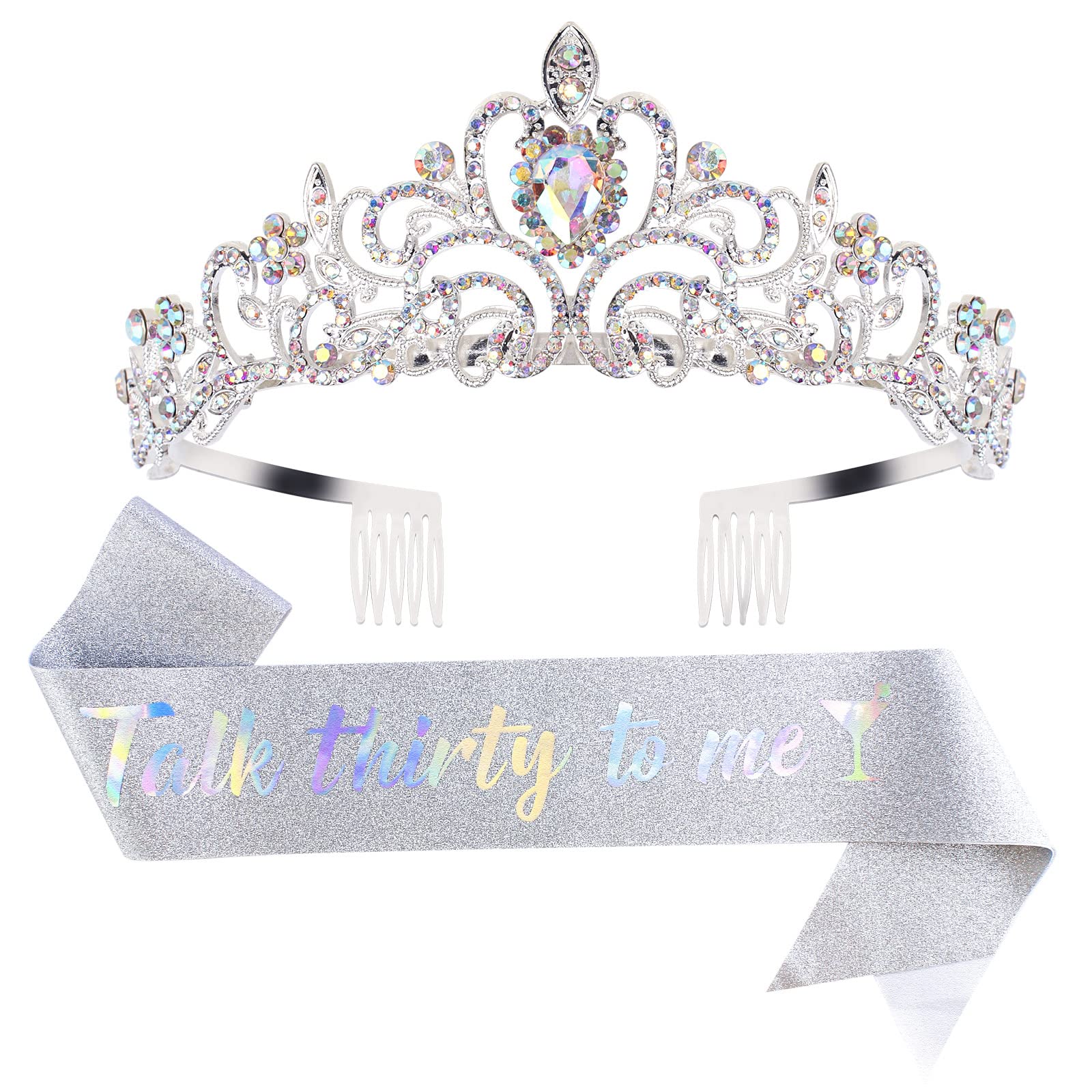 30th Birthday Sash & Rhinestone Crown Set - Elegant Happy 30th Birthday Gifts for Women, 30th Birthday Party Decorations - Perfect for Milestone Celebrations, Bachelorette Parties & Girls' Night Out