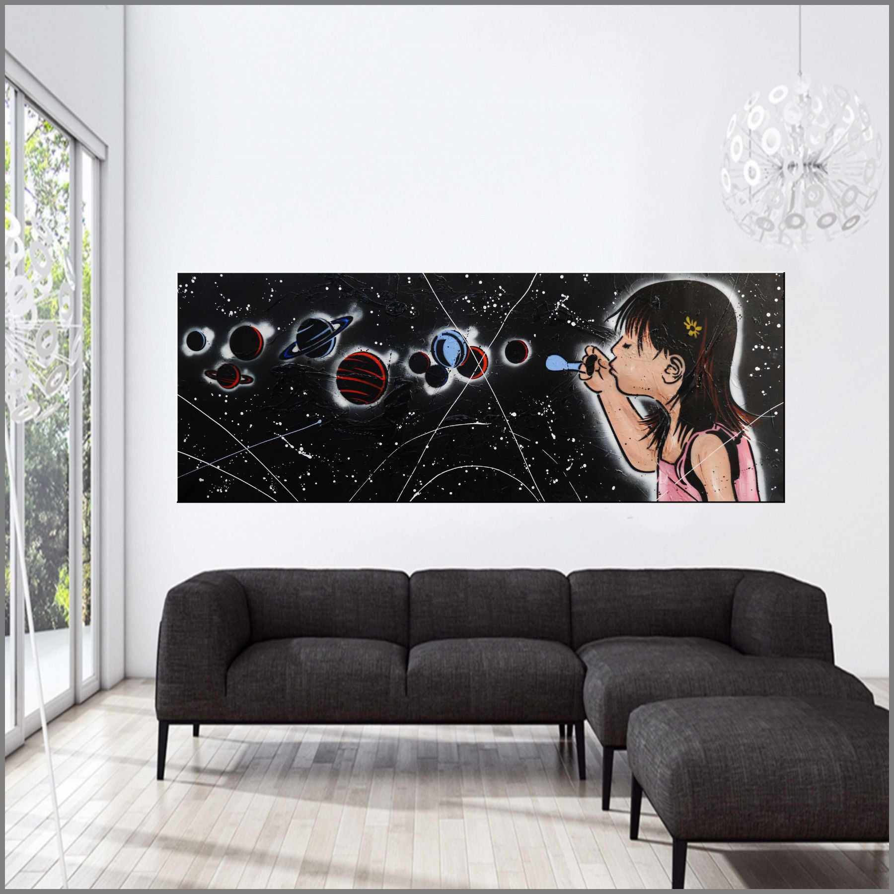 Little Bang Theory 160cm x 60cm Galaxy Textured Urban Pop Art Canvas Painting - Modern Wall Decor for Living Room, Bedroom & Office