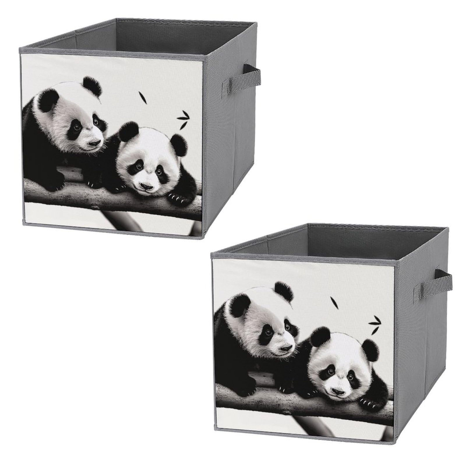 Cute Panda Printed Storage Baskets with Handles - 2 Pack Organizer Boxes for Bedroom, Closet & Living Room | Perfect for Toys, Blankets & Home Organization