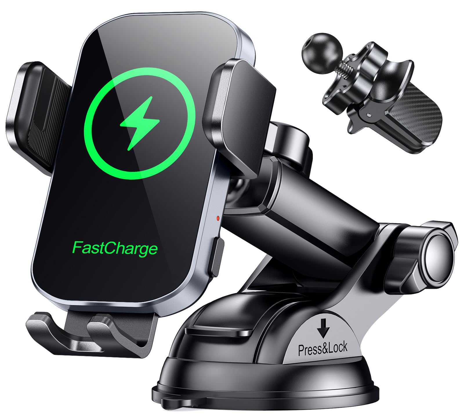 Glangeh 15W Wireless Car Charger Phone Holder - Auto-Clamping Qi Fast Charging with Military-Grade Suction Cup, Compatible with iPhone 16/15 Pro Max & Galaxy S24/S23 - Perfect for Road Trips & GPS Navigation