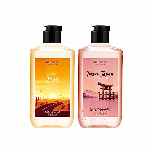 THE LOVE CO. Texas & Japan Travel Body Wash - Gentle Moisturizing Shower Gel for Soft, Supple Skin - Vegan Men's Body Wash - 250ml (Pack of 2) - Perfect for Travel, Gym & Daily Skincare Routine