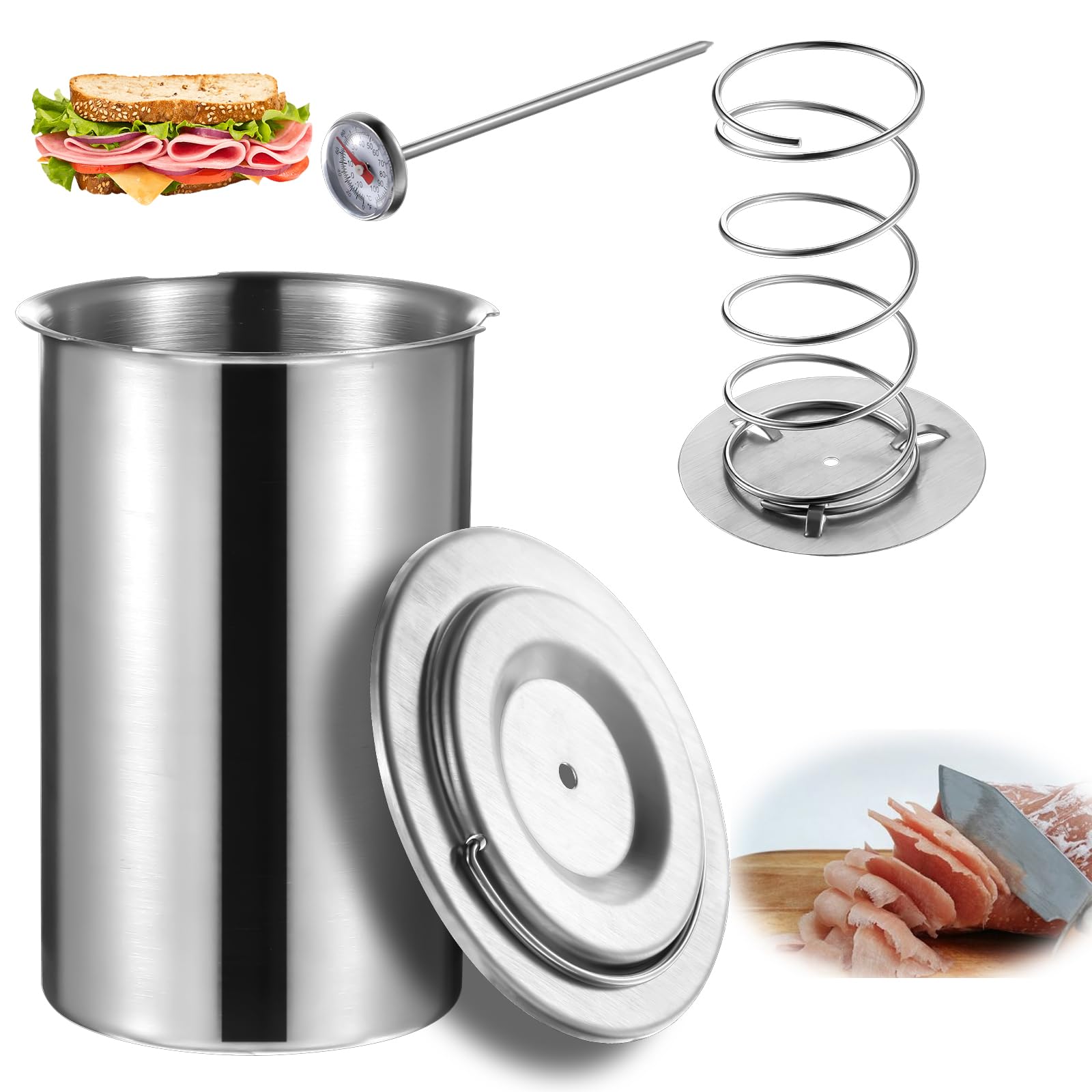 Stainless Steel Ham Press & Meat Maker with Thermometer - Deli, Bacon & Homemade Lunch Meat Press Tool for Pressure Cooking | Perfect for Home Kitchens, Delis & BBQ Parties