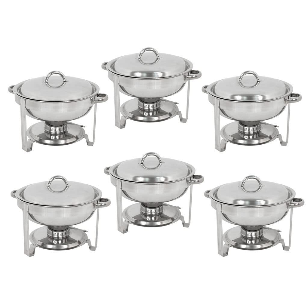 ALIDAM 6-Pack Stainless Steel Round Chafing Dish Buffet Set - 5 Quart Catering Warming Tray for Parties, Weddings & Buffet Serving | Commercial & Home Use