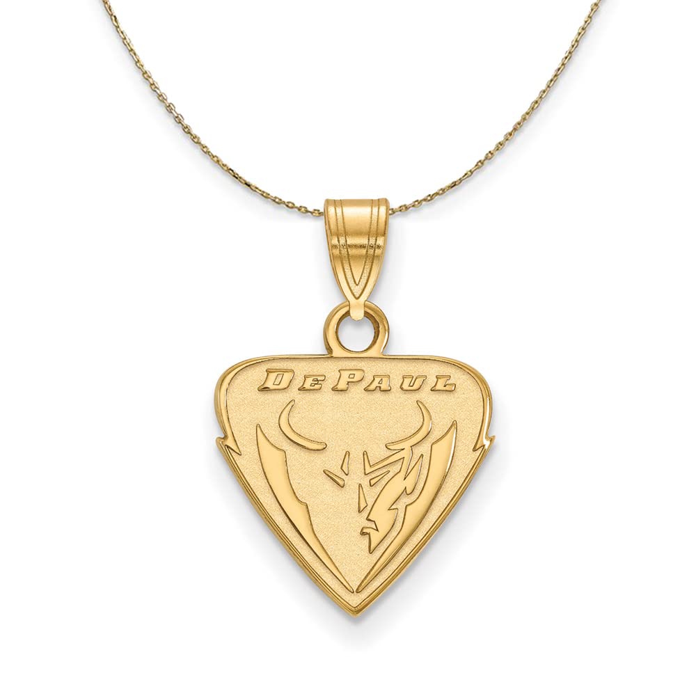 14K Yellow Gold DePaul University Triangle Logo Pendant Necklace - Elegant Black Bow Design for Women, Perfect for Graduation Gifts & School Spirit Jewelry