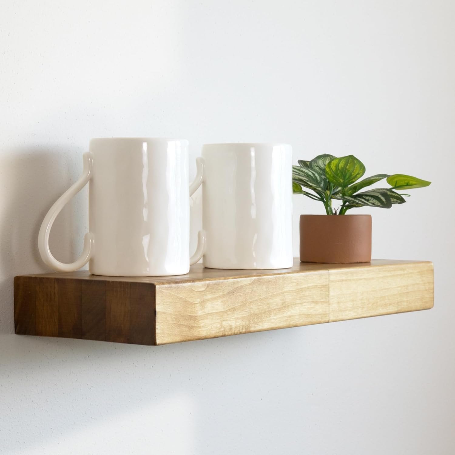 Modern Thick Floating Shelves for Wall - Solid Oak Butcher Block Kitchen Shelves | Perfect for Kitchen Storage, Bathroom Organization & Living Room Decor