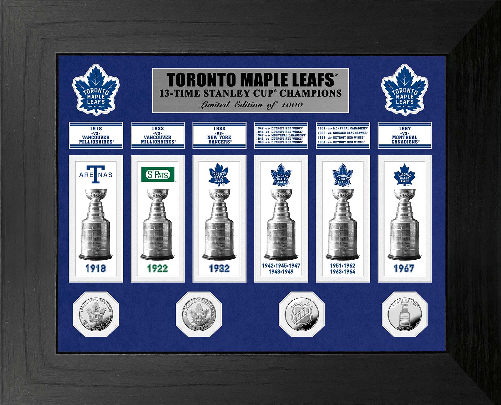 Toronto Maple Leafs 13-Time Stanley Cup Champions Commemorative Silver Coin & Banner Set - Perfect for NHL Fans, Hockey Collectors, and Sports Memorabilia Displays