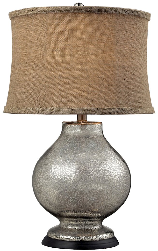 Stonebrook LED Table Lamp - Antique Mercury Glass with Burlap Shade - Perfect for Bedroom, Living Room & Office Decor
