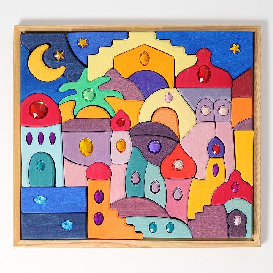 Grimm's Sparkling Orient Building Set - Wooden Rainbow Blocks for Kids, Creative Educational Toys | Perfect for Montessori Learning, Sensory Play & Home Decor